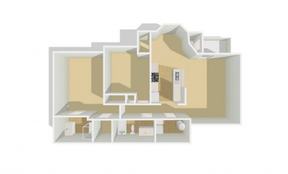 The Delano - 2 bedroom floorplan layout with 2 bath and 998 square feet