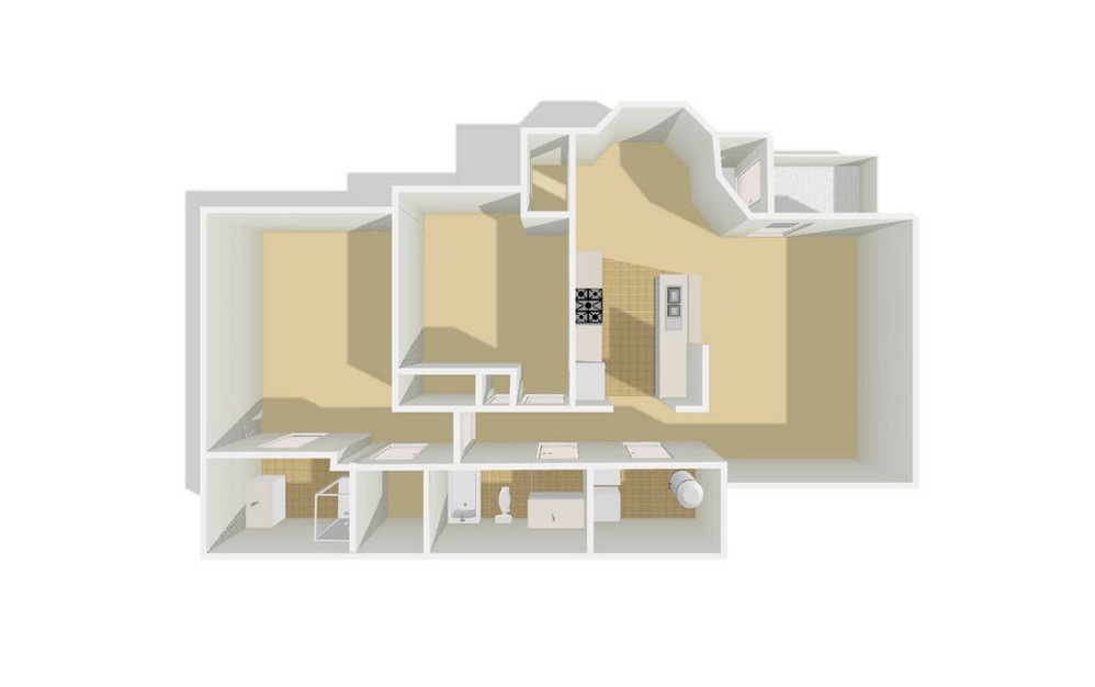 The Delano - 2 bedroom floorplan layout with 2 bath and 998 square feet (1st floor 2D)