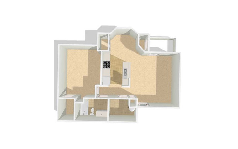 The Roosevelt - 1 bedroom floorplan layout with 1 bath and 783 square feet (1st floor 2D)